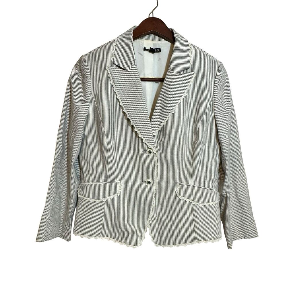 Tahari Women’s Blazer Career Pockets Lined Pin Stripes Lace Size 10 Coquette